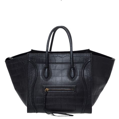 Celine Black Crocodile Embossed Medium Phantom Luggage 